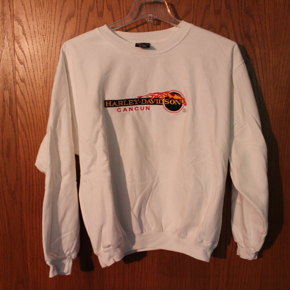 Harley Davidson Motor Cycles Sweatshirt Cancun XL White Flames